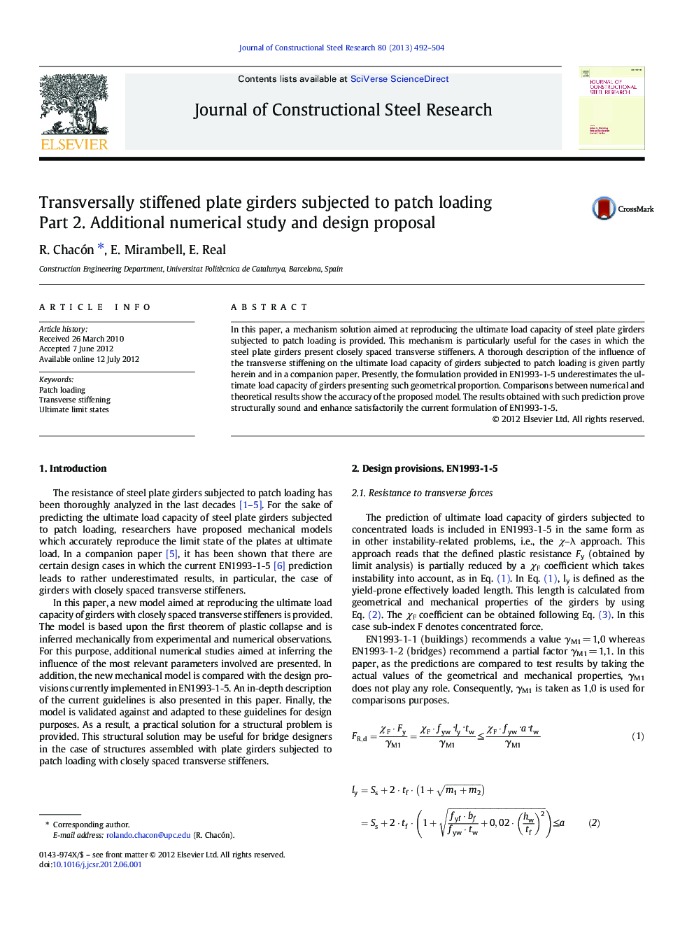 Transversally stiffened plate girders subjected to patch loading: Part 2. Additional numerical study and design proposal