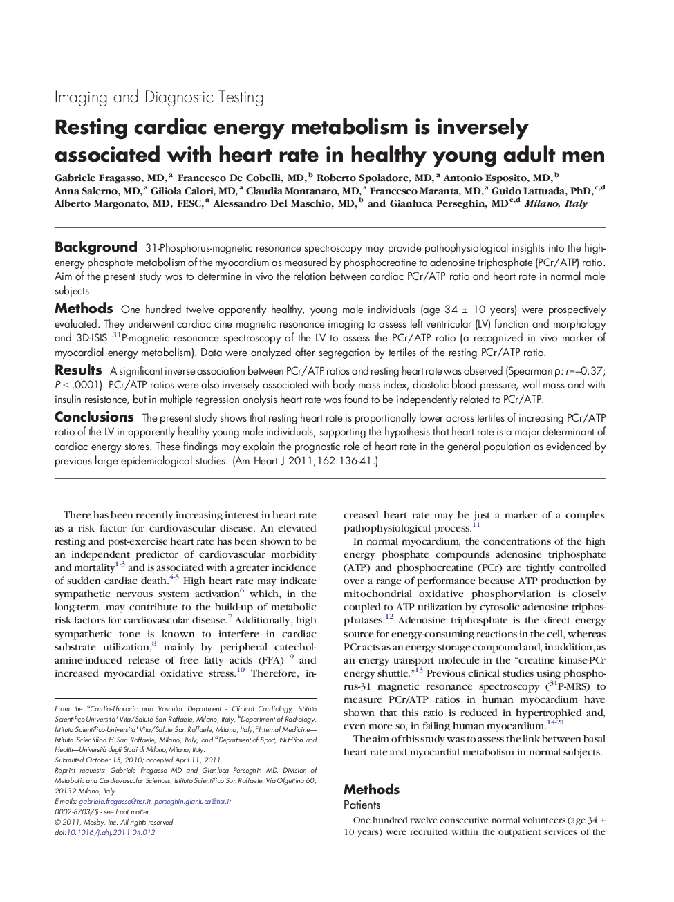 Resting cardiac energy metabolism is inversely associated with heart rate in healthy young adult men