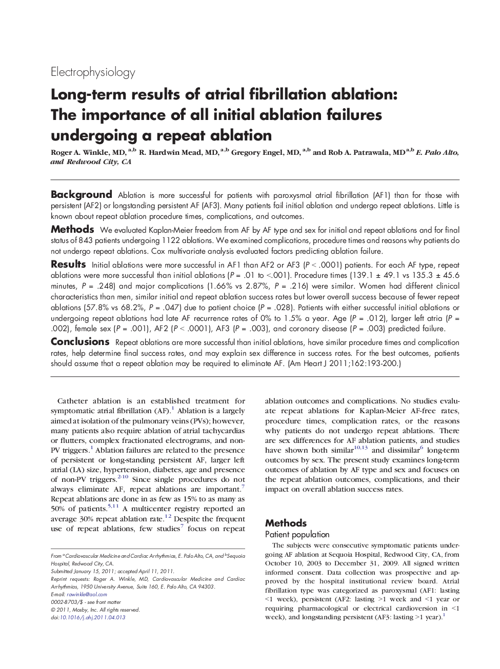 Long-term results of atrial fibrillation ablation: The importance of all initial ablation failures undergoing a repeat ablation