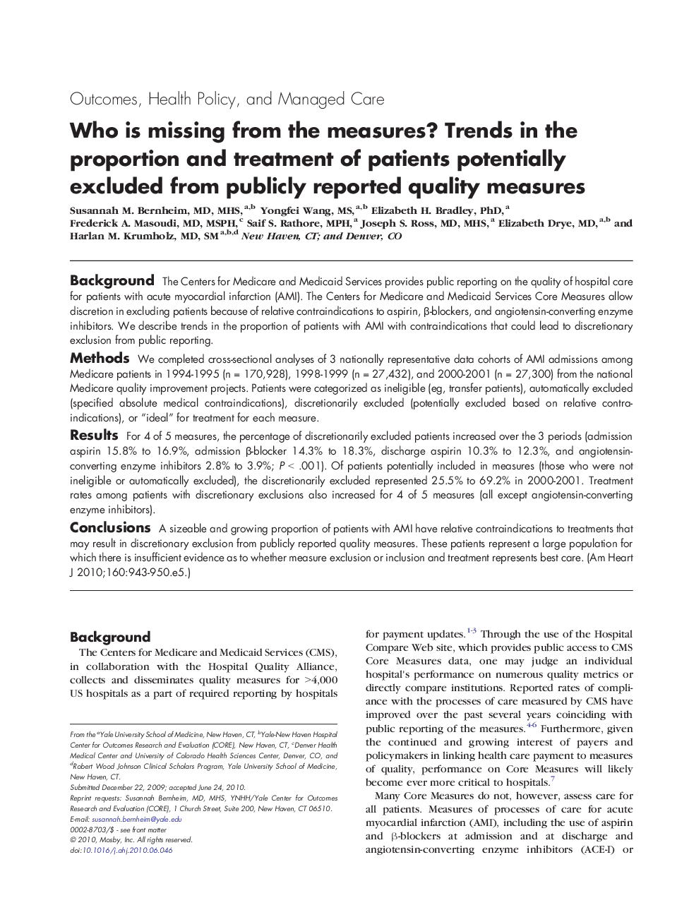 Who is missing from the measures? Trends in the proportion and treatment of patients potentially excluded from publicly reported quality measures