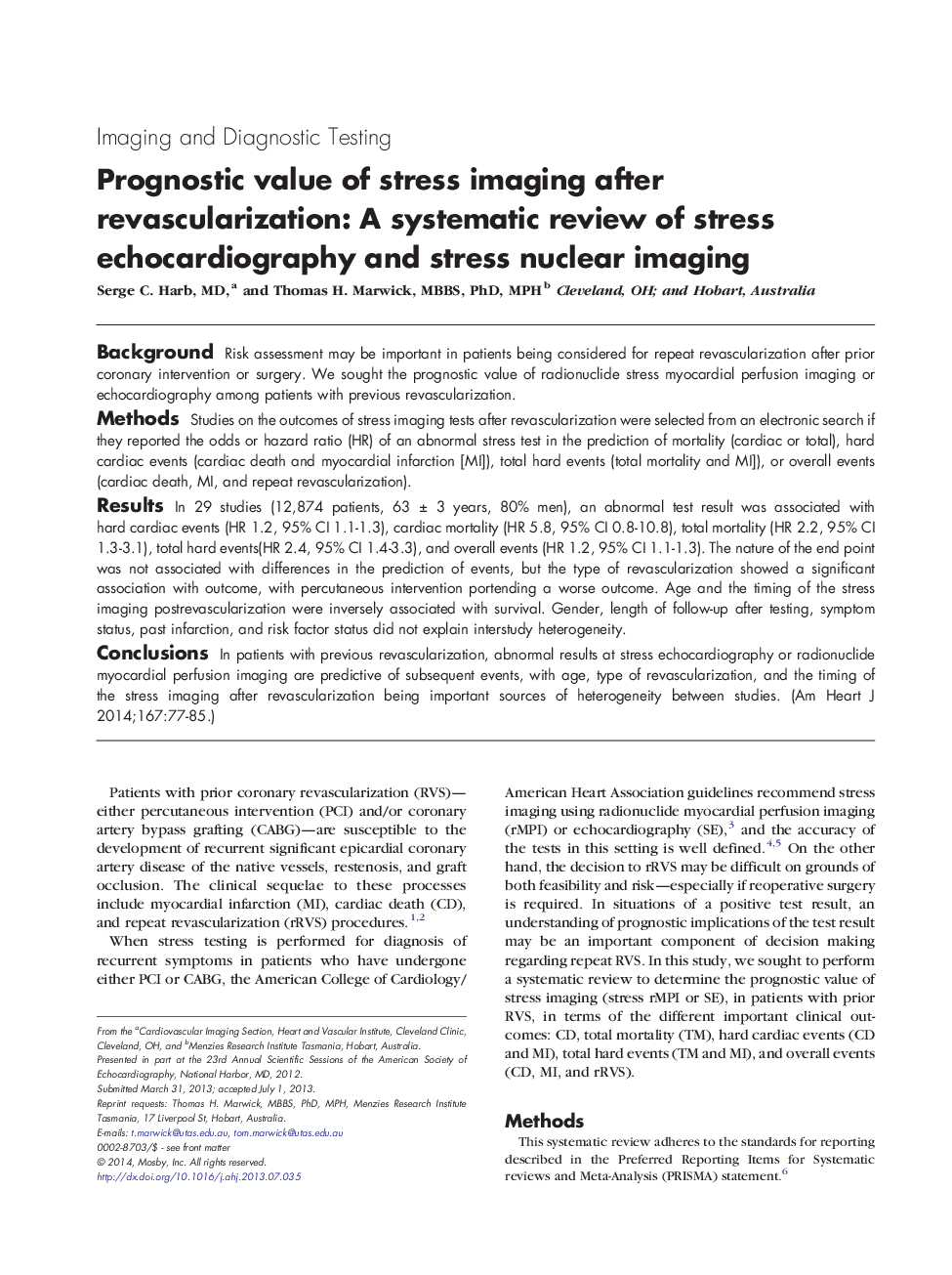 Prognostic value of stress imaging after revascularization: A systematic review of stress echocardiography and stress nuclear imaging