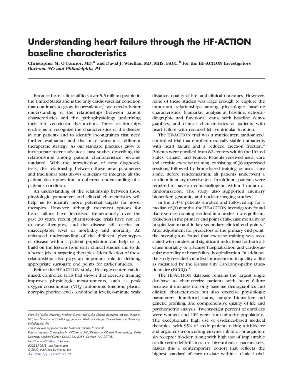 Understanding heart failure through the HF-ACTION baseline characteristics