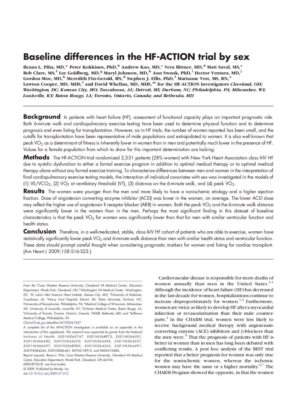 Baseline differences in the HF-ACTION trial by sex