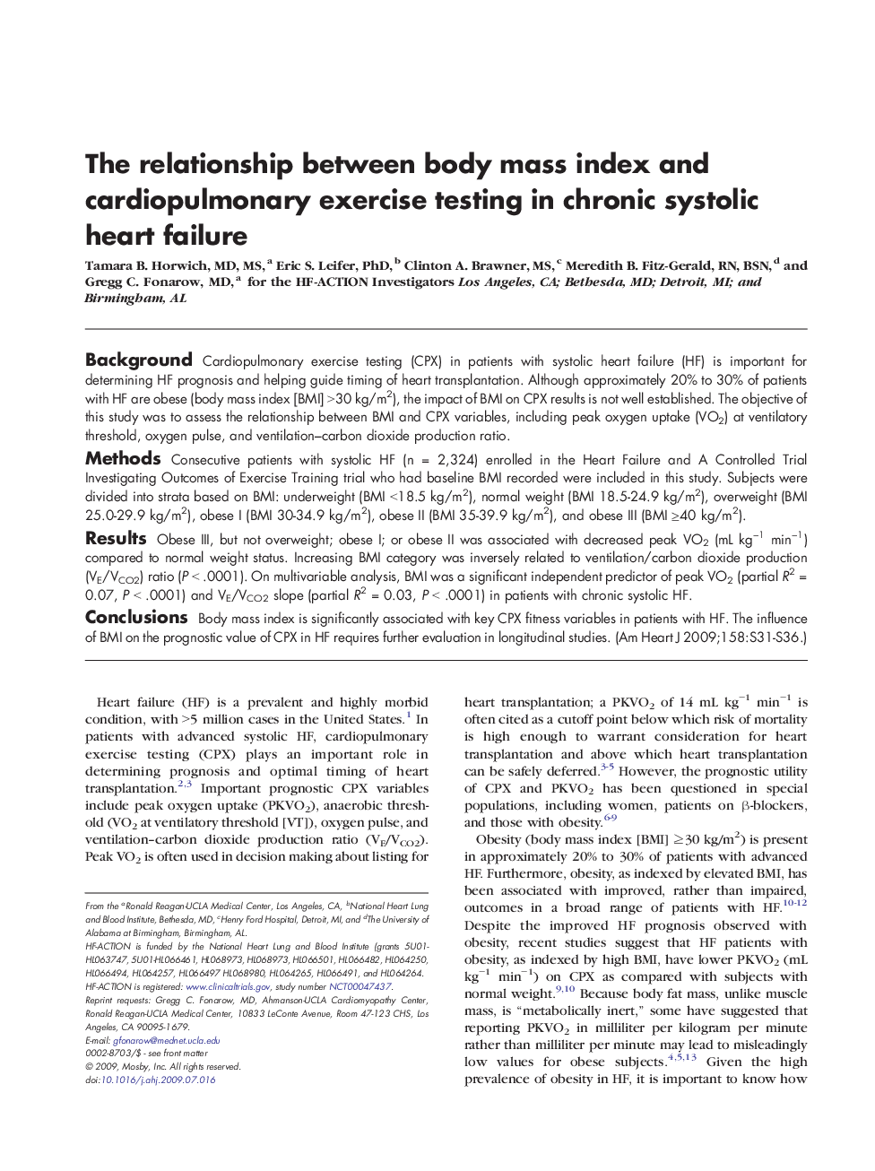 The relationship between body mass index and cardiopulmonary exercise testing in chronic systolic heart failure 