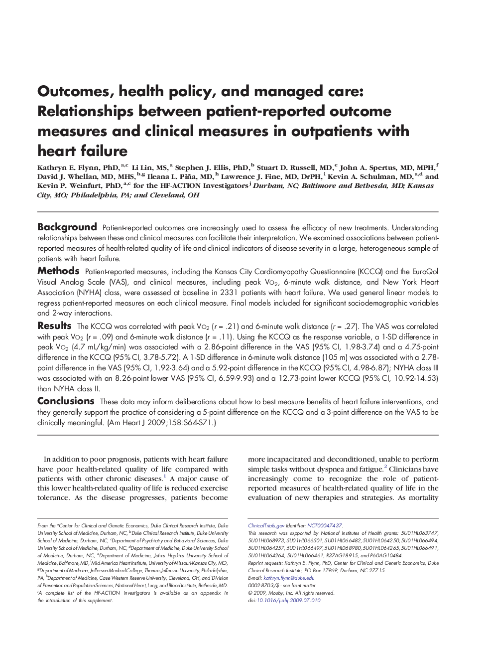 Outcomes, health policy, and managed care: Relationships between patient-reported outcome measures and clinical measures in outpatients with heart failure 