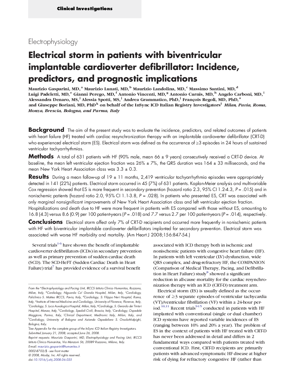 Electrical storm in patients with biventricular implantable cardioverter defibrillator: Incidence, predictors, and prognostic implications 