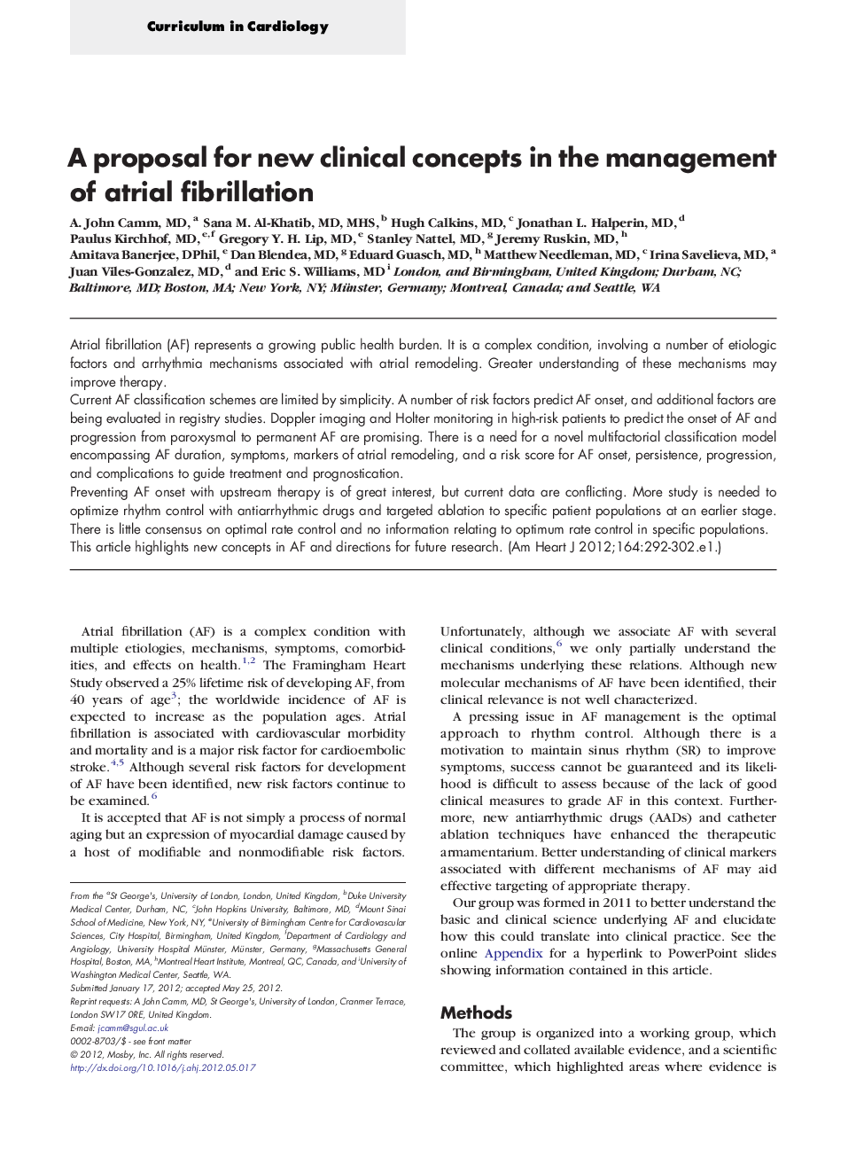 عکس صفحه اول مقاله: A proposal for new clinical concepts in the management of atrial fibrillation A proposal for new clinical concepts in the management of atrial fibrillation