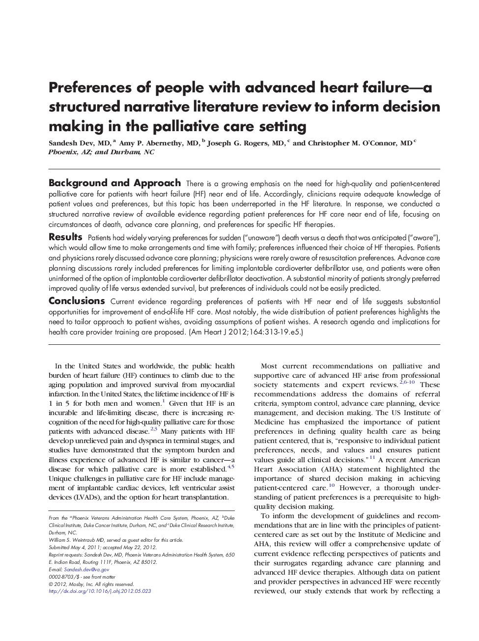 Preferences of people with advanced heart failure-a structured narrative literature review to inform decision making in the palliative care setting