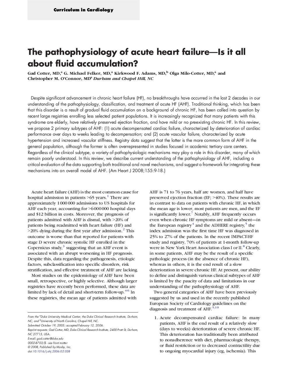 The pathophysiology of acute heart failure—Is it all about fluid accumulation?