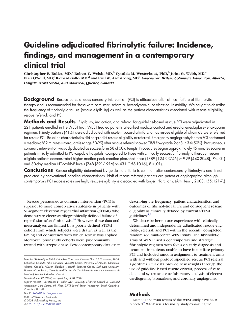 Guideline adjudicated fibrinolytic failure: Incidence, findings, and management in a contemporary clinical trial