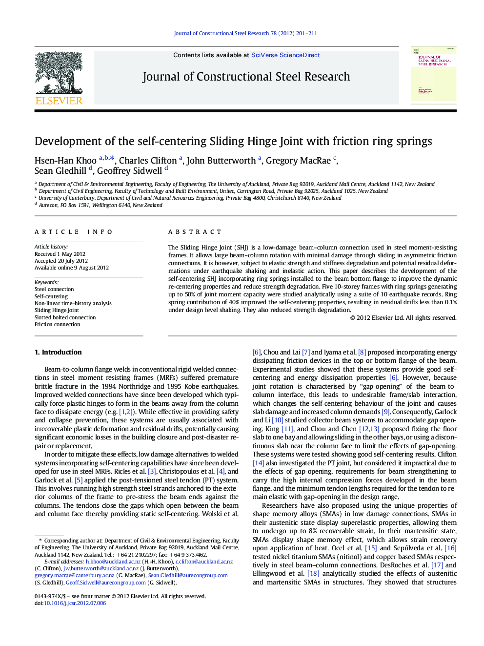 Development of the self-centering Sliding Hinge Joint with friction ring springs