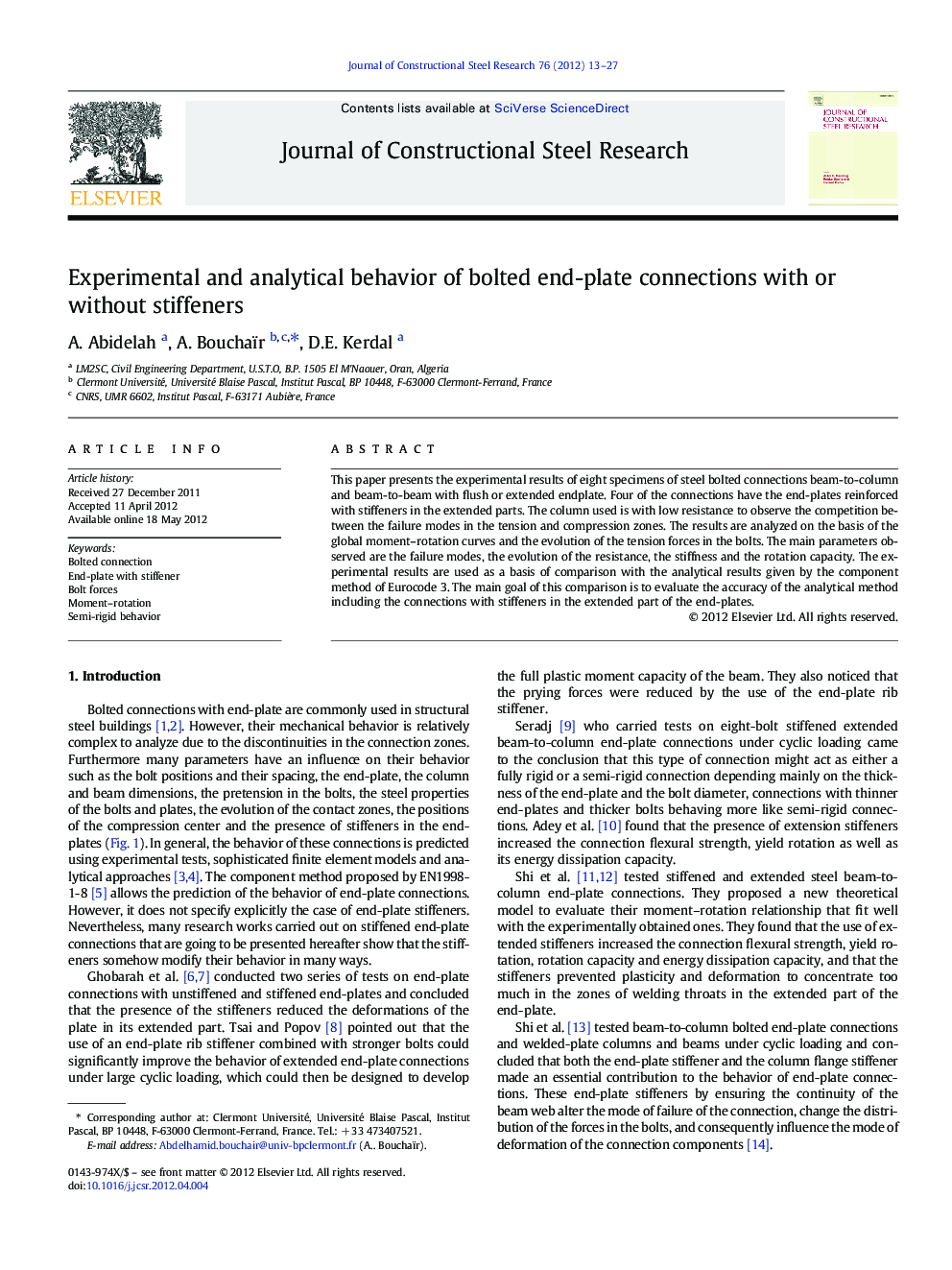 Experimental and analytical behavior of bolted end-plate connections with or without stiffeners