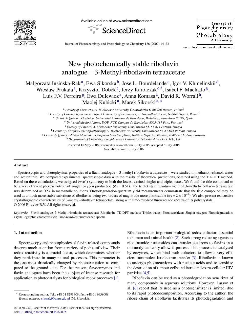 New photochemically stable riboflavin analogue—3-Methyl-riboflavin tetraacetate