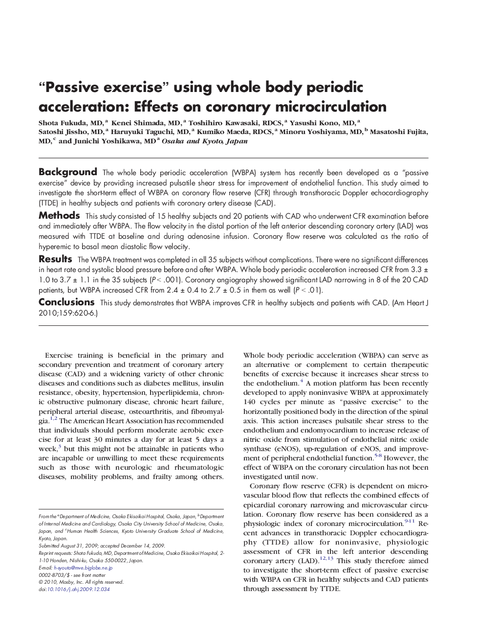 “Passive exercise” using whole body periodic acceleration: Effects on coronary microcirculation
