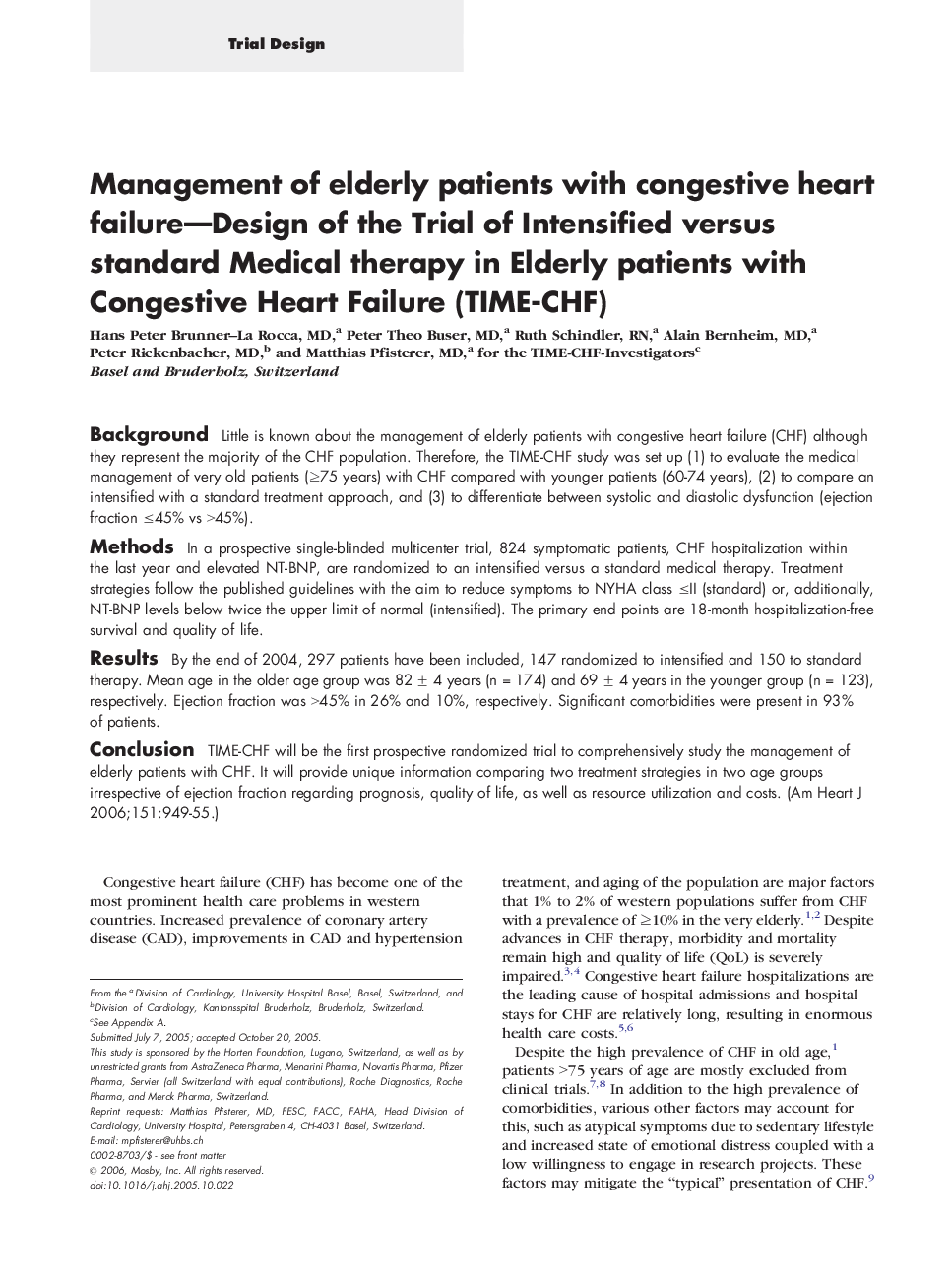 Management of elderly patients with congestive heart failure—Design of the Trial of Intensified versus standard Medical therapy in Elderly patients with Congestive Heart Failure (TIME-CHF) 