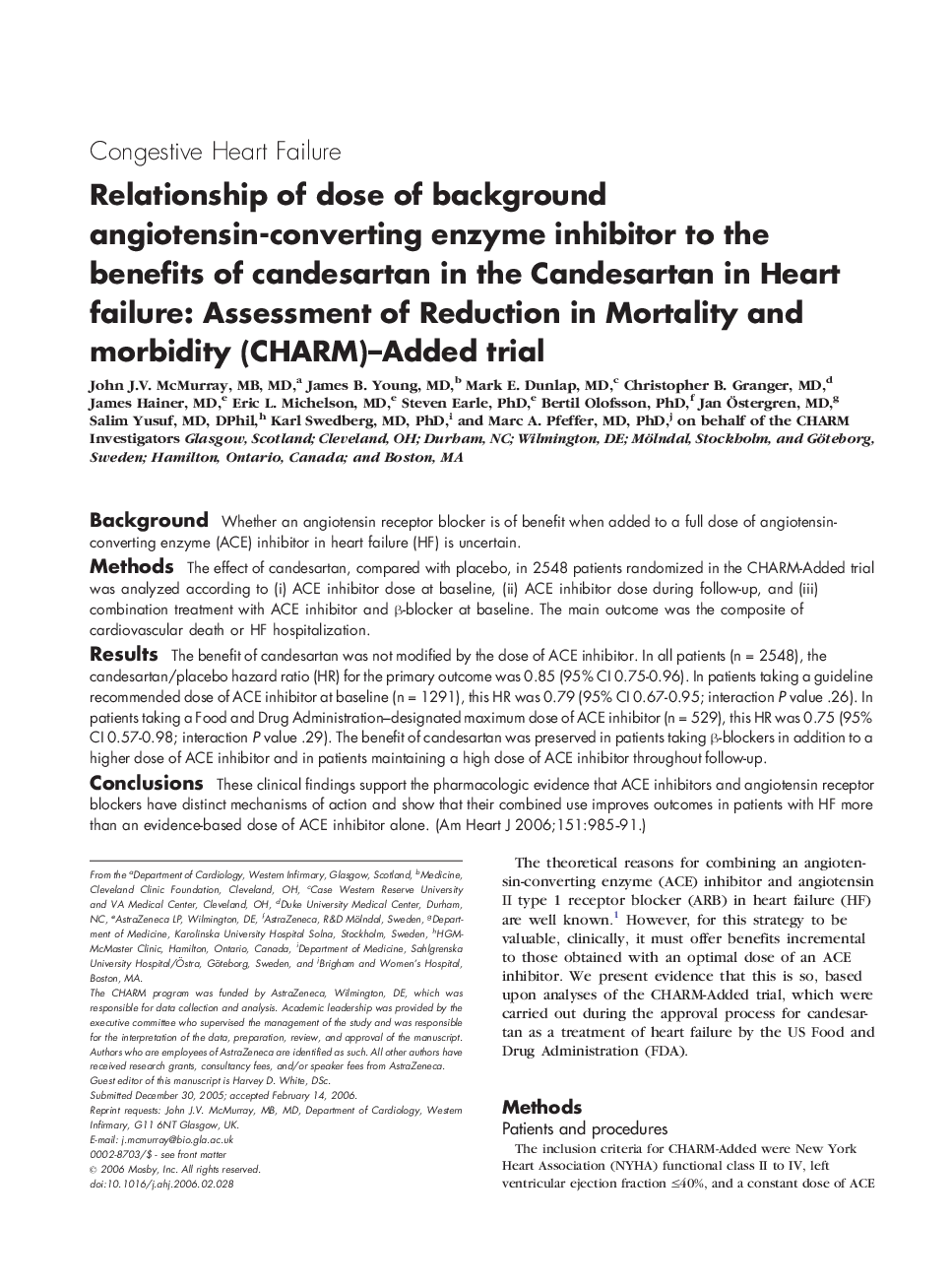 Relationship of dose of background angiotensin-converting enzyme inhibitor to the benefits of candesartan in the Candesartan in Heart failure: Assessment of Reduction in Mortality and morbidity (CHARM)–Added trial 