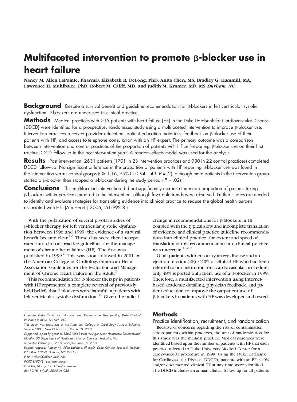 Multifaceted intervention to promote β-blocker use in heart failure 