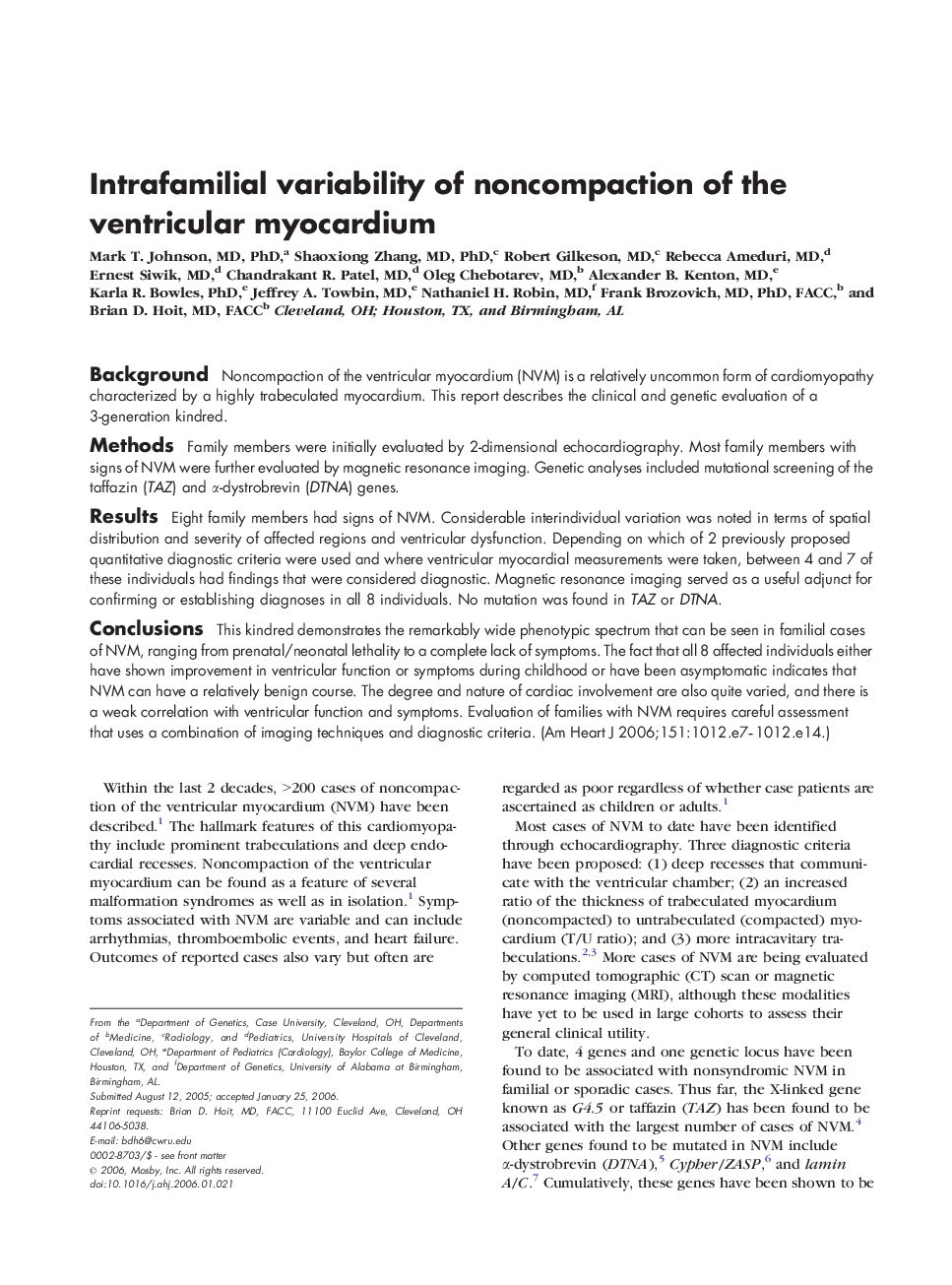 عکس صفحه اول مقاله: Intrafamilial variability of noncompaction of the ventricular myocardium Intrafamilial variability of noncompaction of the ventricular myocardium