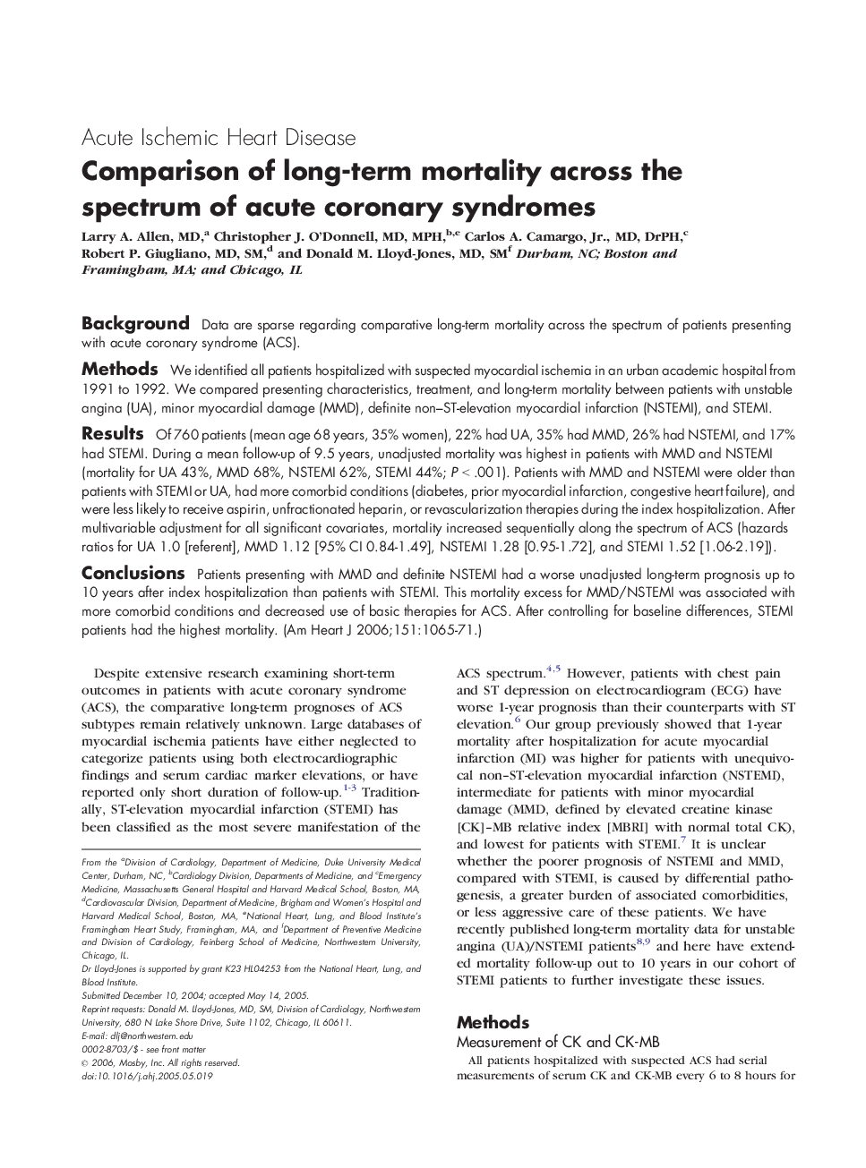 Comparison of long-term mortality across the spectrum of acute coronary syndromes 
