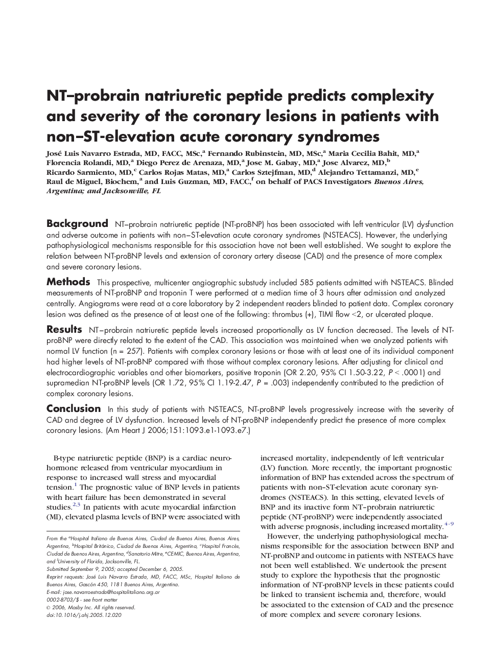 NT-probrain natriuretic peptide predicts complexity and severity of the coronary lesions in patients with non-ST-elevation acute coronary syndromes