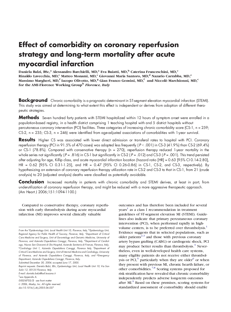 Effect of comorbidity on coronary reperfusion strategy and long-term mortality after acute myocardial infarction
