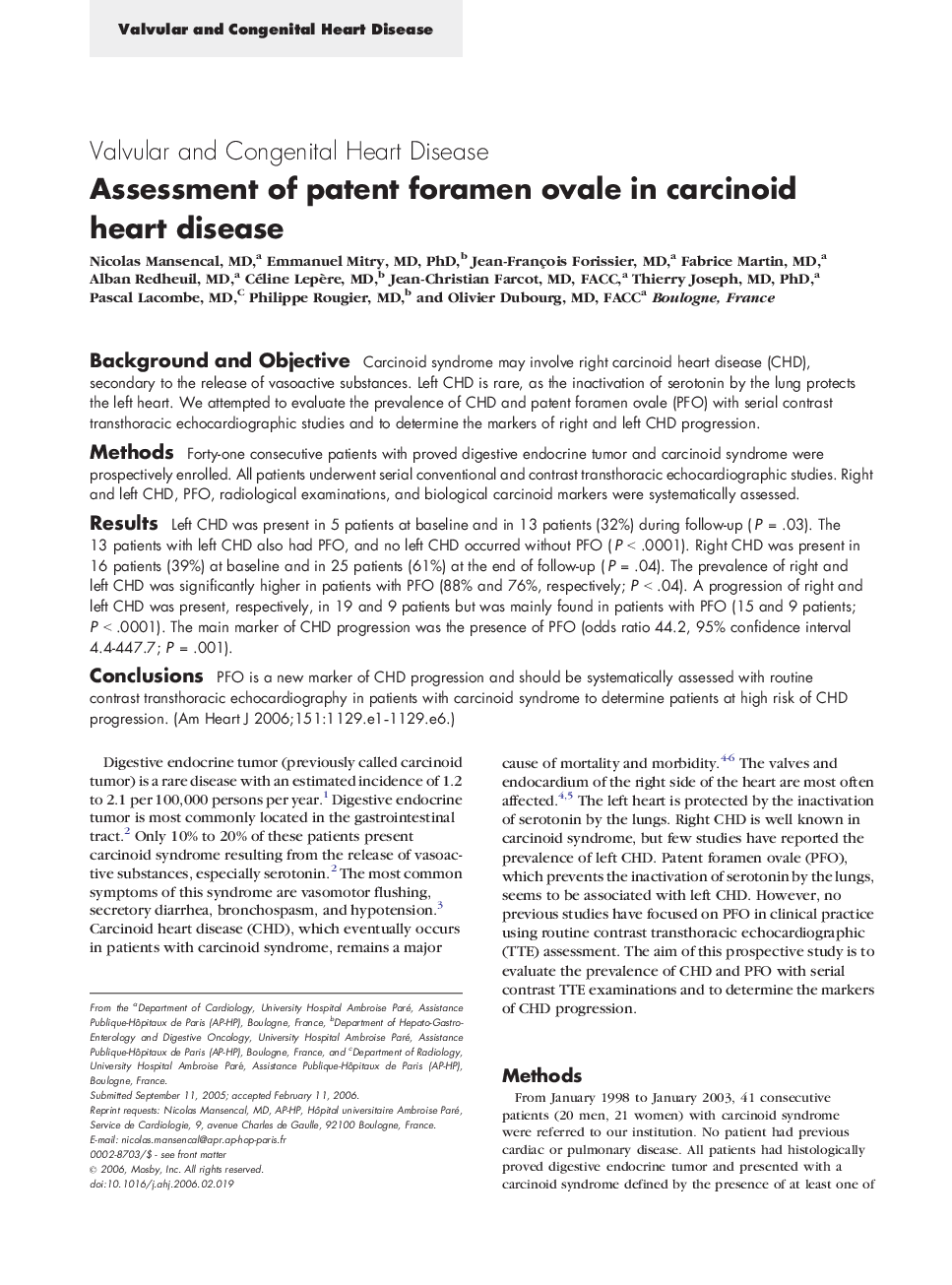 Assessment of patent foramen ovale in carcinoid heart disease