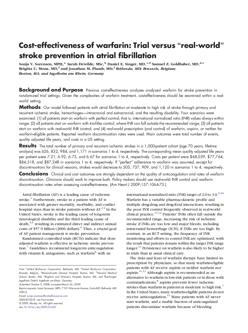 Cost-effectiveness of warfarin: Trial versus “real-world” stroke prevention in atrial fibrillation