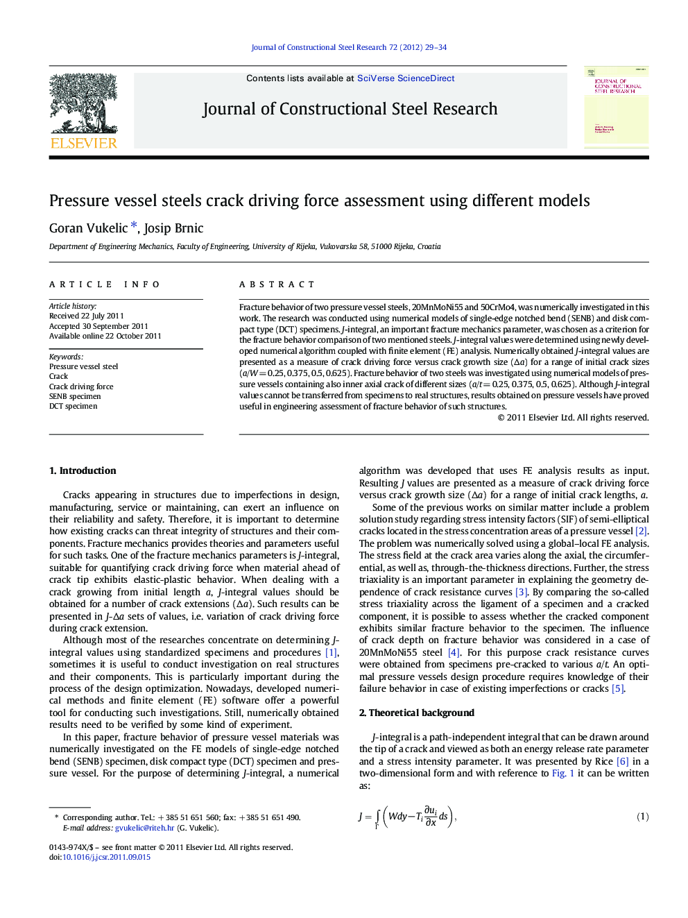 Pressure vessel steels crack driving force assessment using different models