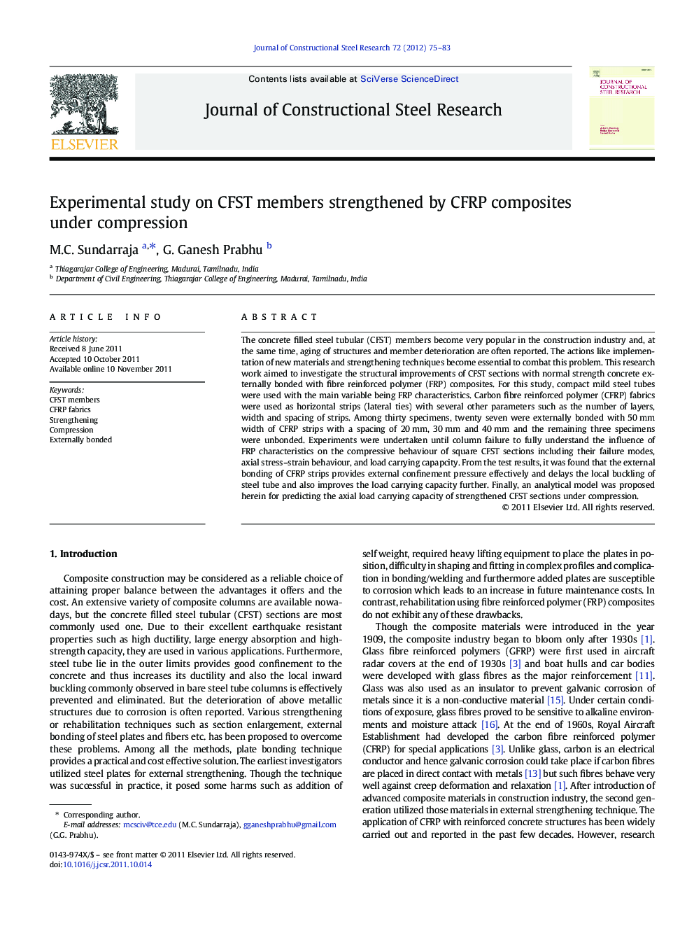 Experimental study on CFST members strengthened by CFRP composites under compression