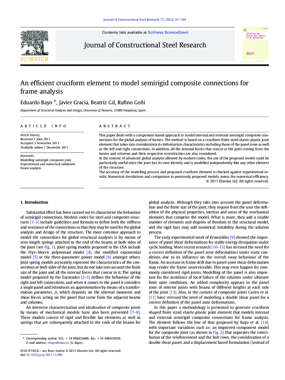 An efficient cruciform element to model semirigid composite connections for frame analysis