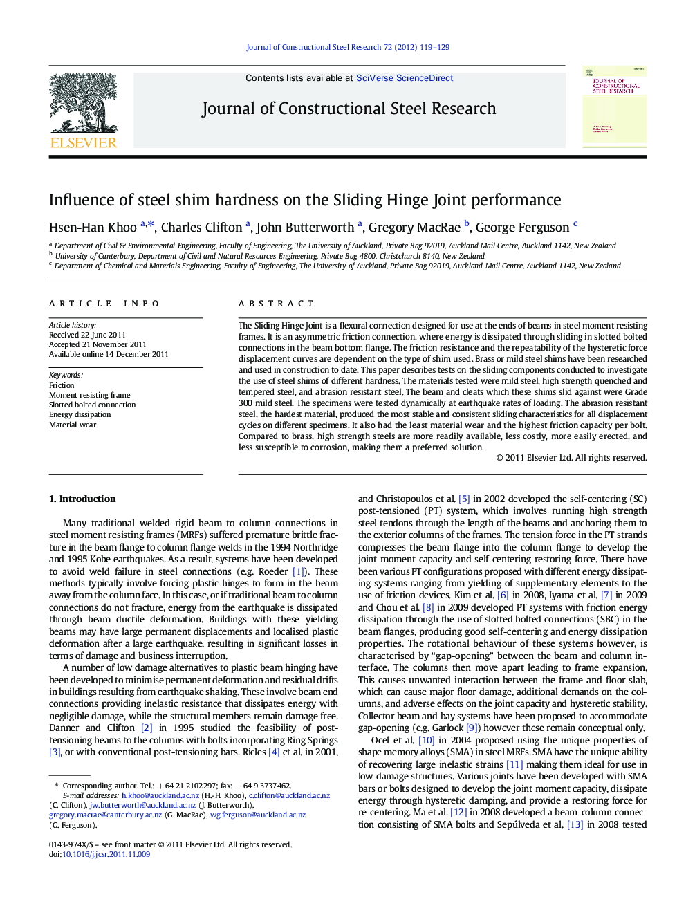 Influence of steel shim hardness on the Sliding Hinge Joint performance