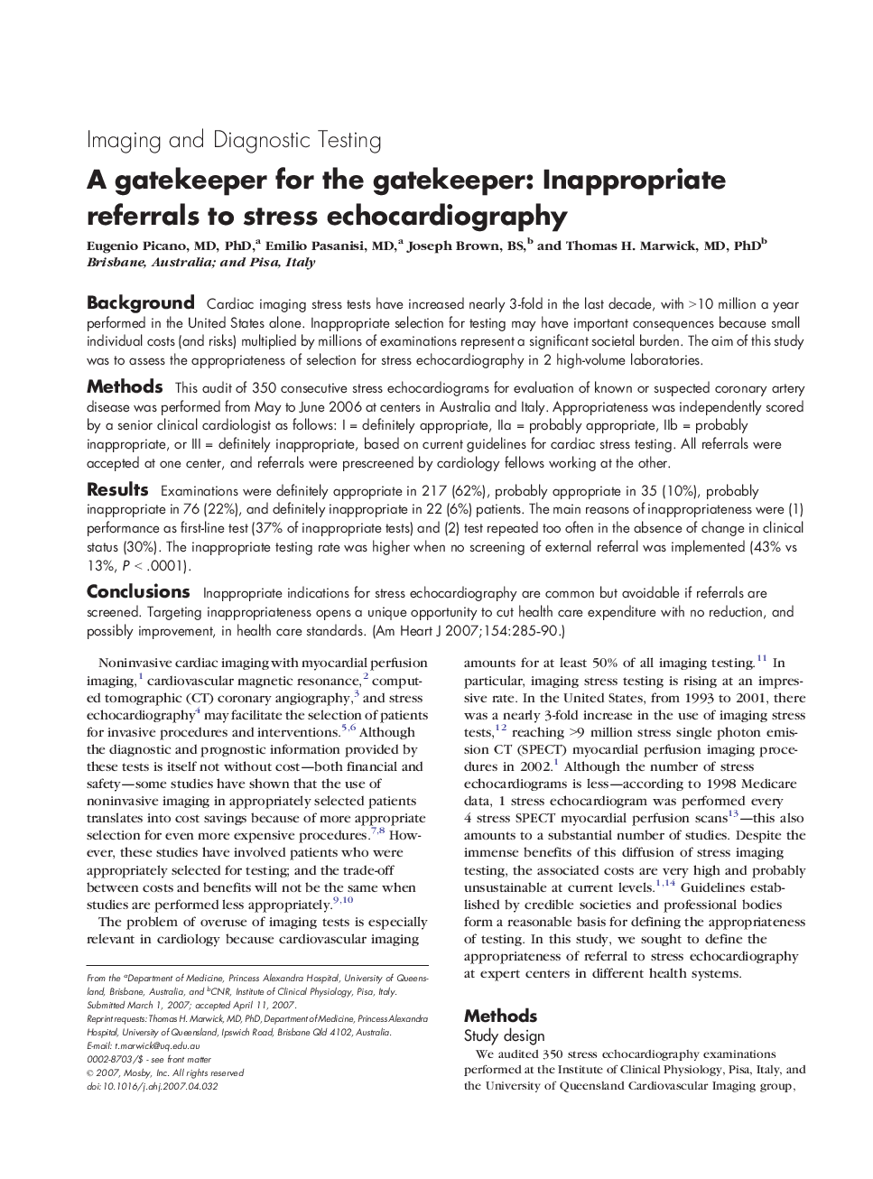 A gatekeeper for the gatekeeper: Inappropriate referrals to stress echocardiography