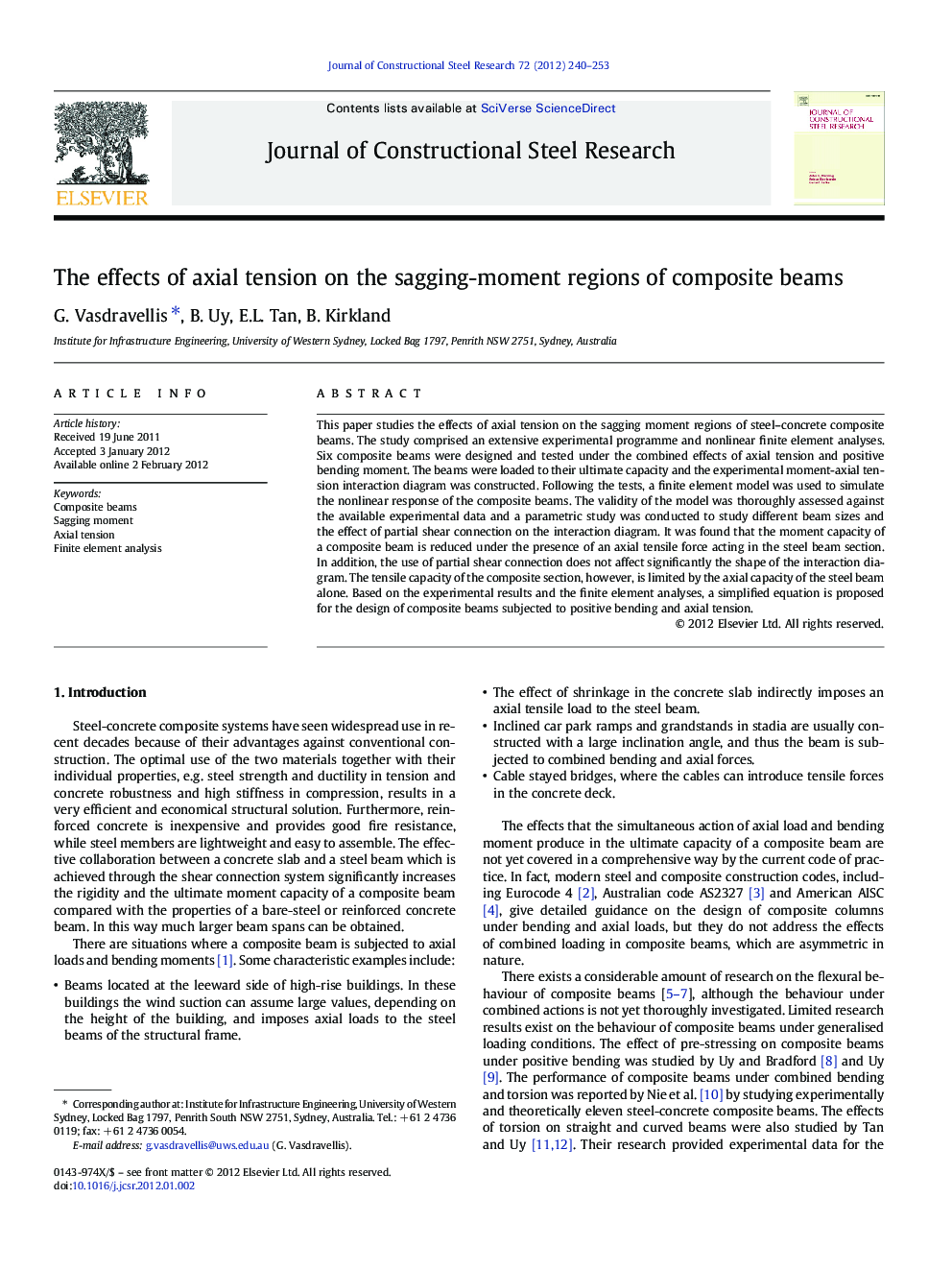 The effects of axial tension on the sagging-moment regions of composite beams