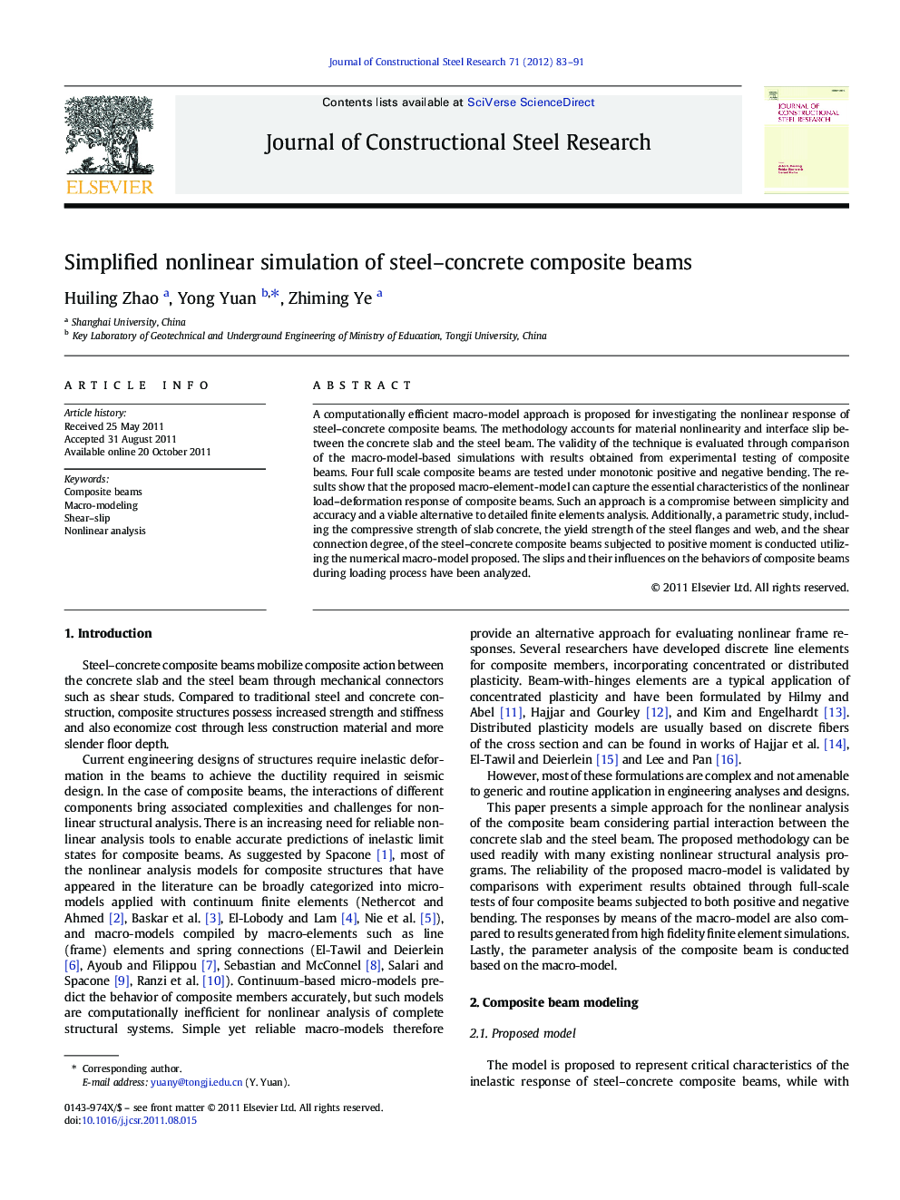 Simplified nonlinear simulation of steel–concrete composite beams