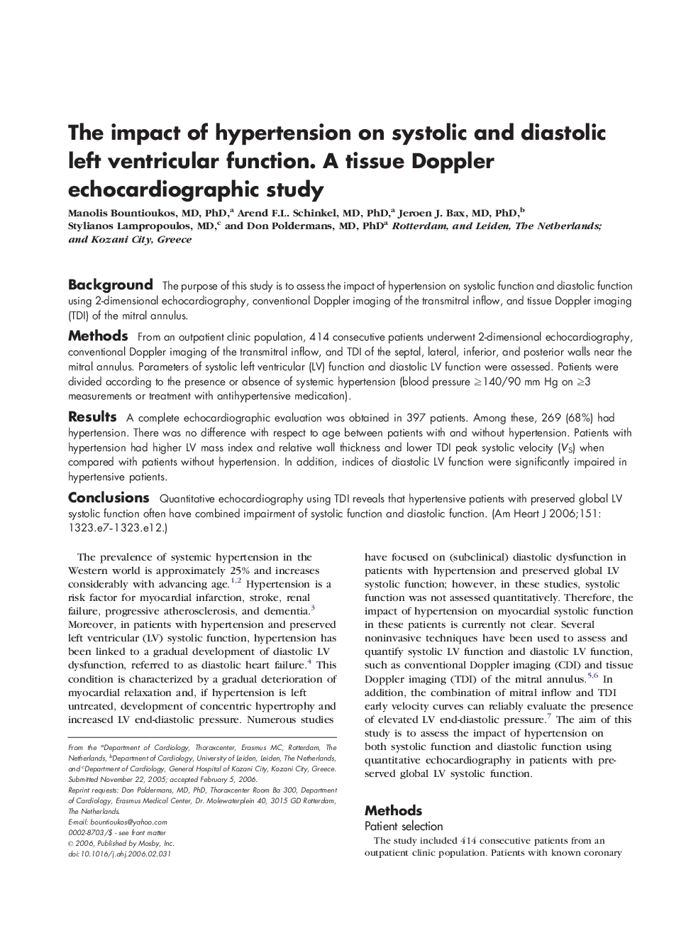 The impact of hypertension on systolic and diastolic left ventricular function. A tissue Doppler echocardiographic study