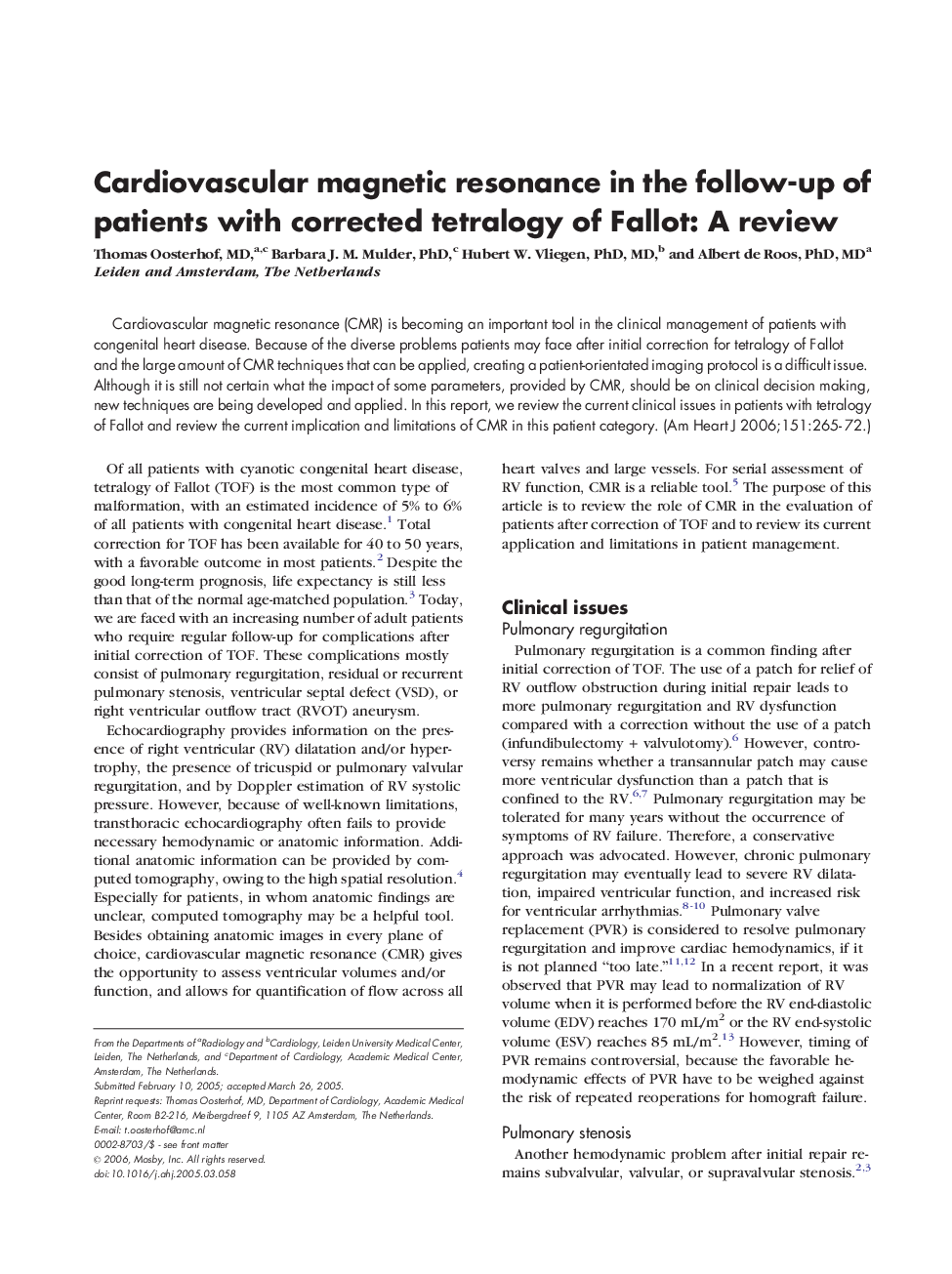 Cardiovascular magnetic resonance in the follow-up of patients with corrected tetralogy of Fallot: A review