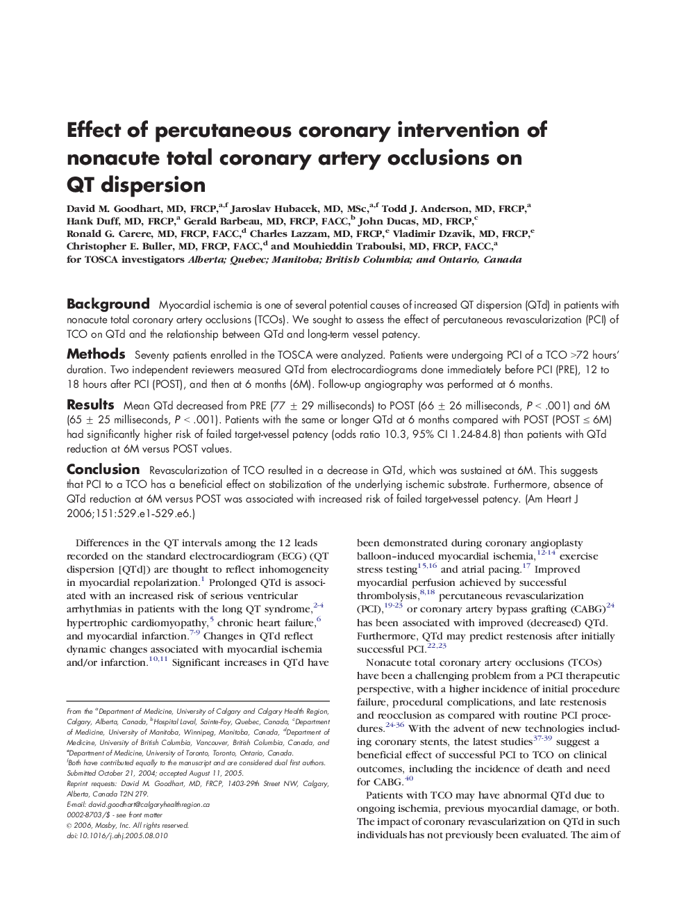 Effect of percutaneous coronary intervention of nonacute total coronary artery occlusions on QT dispersion