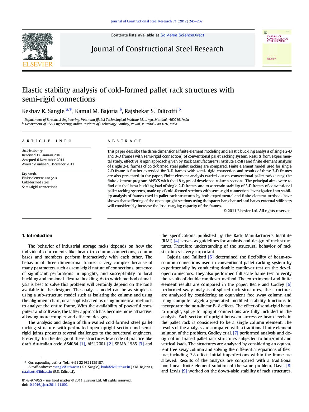 Elastic stability analysis of cold-formed pallet rack structures with semi-rigid connections