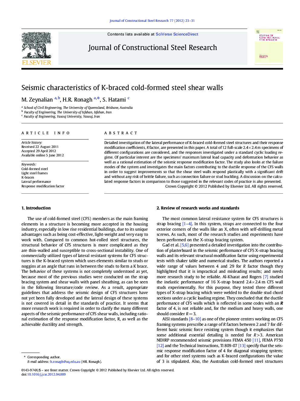 Seismic characteristics of K-braced cold-formed steel shear walls