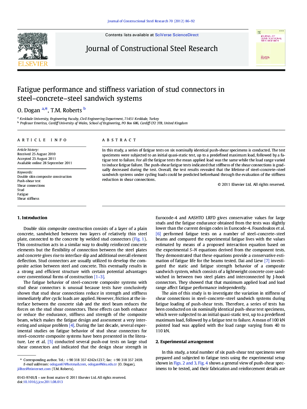 Fatigue performance and stiffness variation of stud connectors in steel–concrete–steel sandwich systems