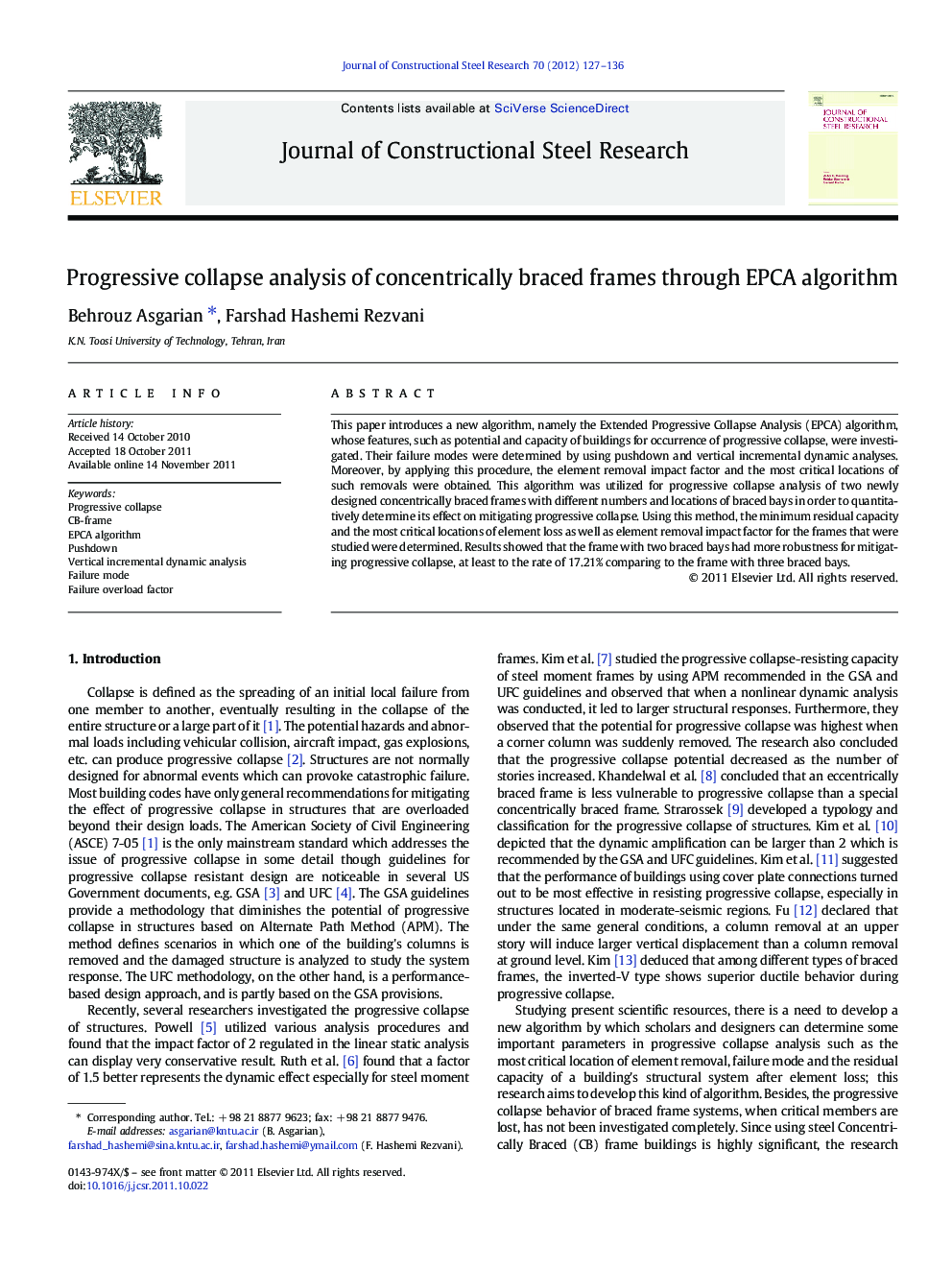 Progressive collapse analysis of concentrically braced frames through EPCA algorithm