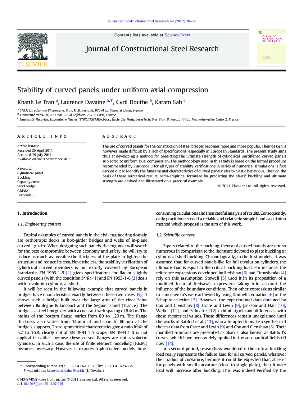 Stability of curved panels under uniform axial compression