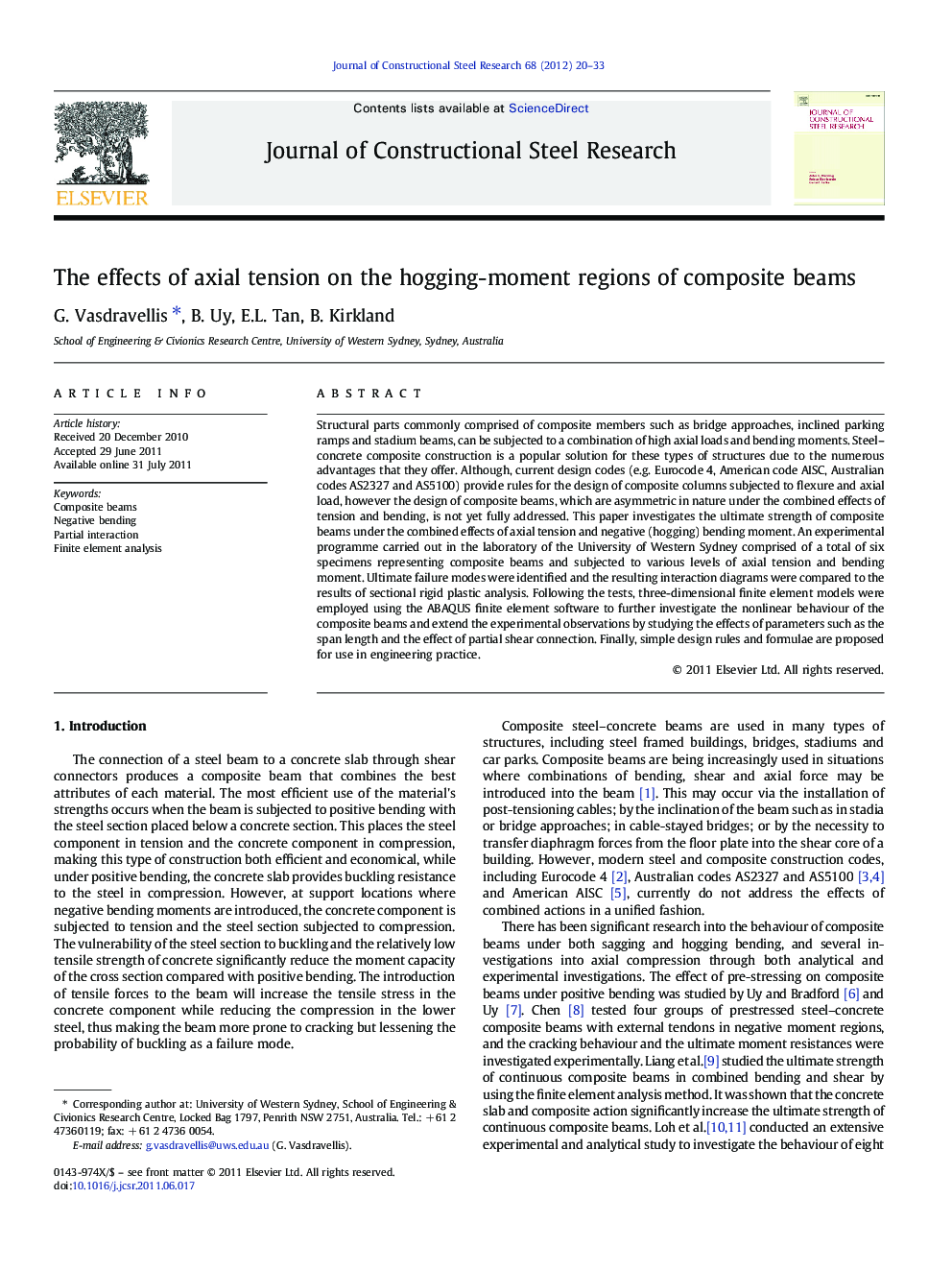 The effects of axial tension on the hogging-moment regions of composite beams