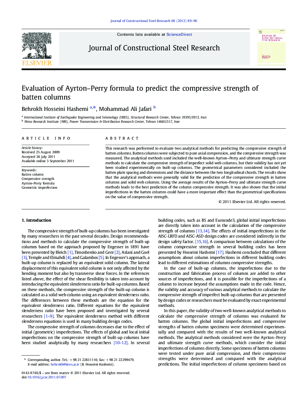 Evaluation of Ayrton–Perry formula to predict the compressive strength of batten columns