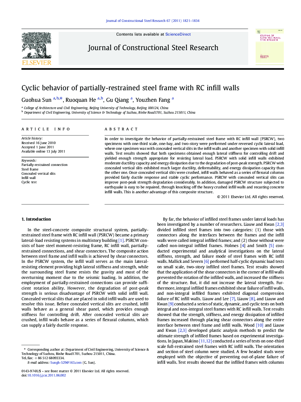 Cyclic behavior of partially-restrained steel frame with RC infill walls