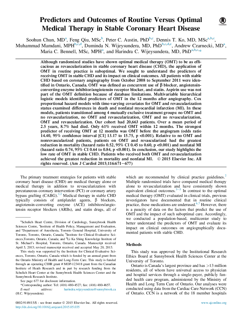 پیش بینی کننده ها و پیامدهای روتین در مقابل درمان بهینه در بیماری قلبی عروق کرونر 