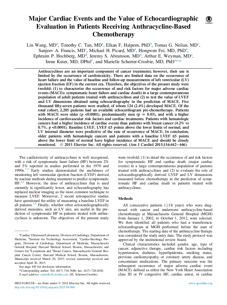 رویدادهای مهم قلب و ارزش ارزیابی اکوکاردیوگرافی در بیماران دریافت کننده شیمی درمانی مبتنی بر آنتراکسیلین 