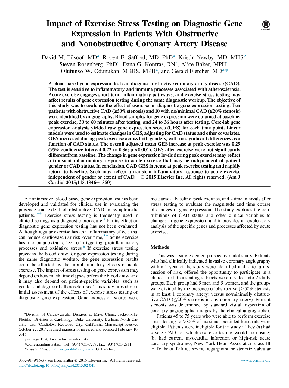 تأثیر تست استرس ورزشی بر بیان ژن تشخیصی در بیماران مبتلا به بیماری عروق کرونر انسدادی و غیر غلط 