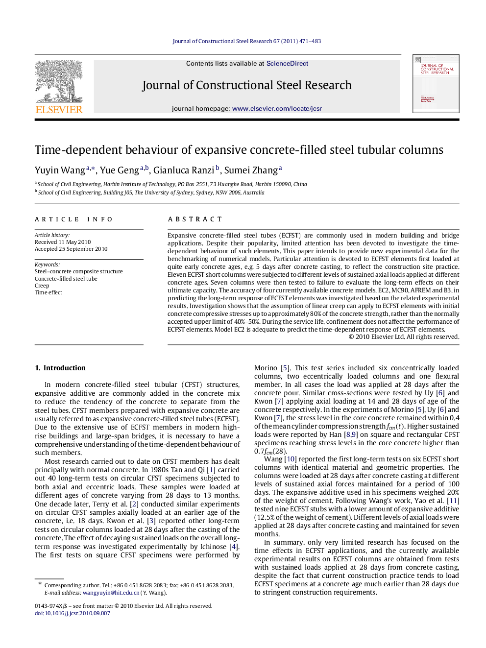 Time-dependent behaviour of expansive concrete-filled steel tubular columns