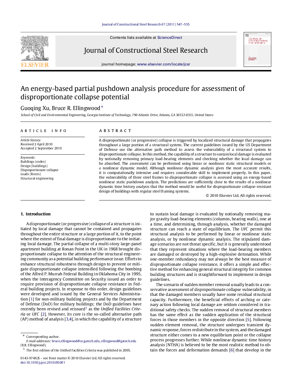 An energy-based partial pushdown analysis procedure for assessment of disproportionate collapse potential